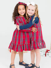 Load image into Gallery viewer, Girls Tis The Season Plaid Ruffle Bow Dress