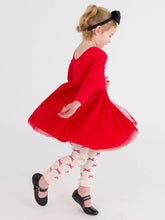 Load image into Gallery viewer, Girls Red Sparkle Bow Ribbon Patterned Footless Ruffle Tights