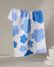 Load image into Gallery viewer, Geometry Blue Blossoms Tea Towel