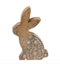 Load image into Gallery viewer, Wood Bunny with White Flowers