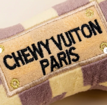 Load image into Gallery viewer, Tan Checker Chewy Vuiton Dog Bone Toys by Haute Diggity Dog