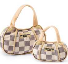 Load image into Gallery viewer, Tan Checker Chewy Vuiton Handbag Dog Toy by Haute Diggity Dog