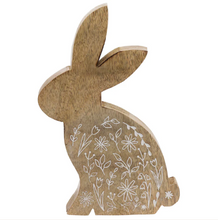 Load image into Gallery viewer, Wood Bunny with White Flowers
