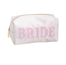 Load image into Gallery viewer, Mud Pie Bride Case, white satin with sequin lettering