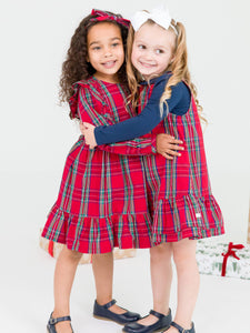 Girls Tis The Season Plaid Ruffle Bow Dress