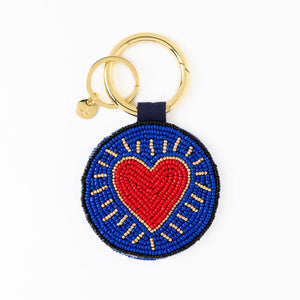 Kelsey Evil Eye Seed Bead Bag Charm Key Ring Royal Blue Wholesale