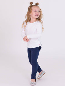 Girls White Knit Long Sleeve Ruffle Sleeve Top