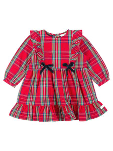 Girls Tis The Season Plaid Ruffle Bow Dress