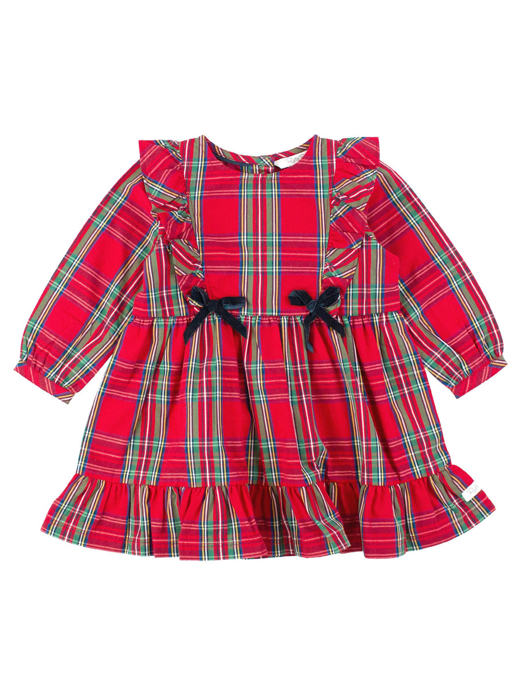 Girls Tis The Season Plaid Ruffle Bow Dress