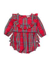 Load image into Gallery viewer, Baby Girls Tis The Season Plaid Long Sleeve Ruffle Trim Bubble Romper
