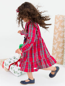 Girls Tis The Season Plaid Ruffle Bow Dress