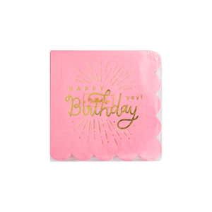 Happy Birthday Pink Paper Cocktail Napkin