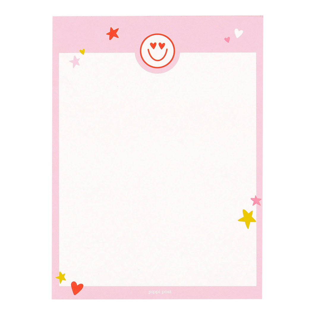 Pink Border Heart Eyes Smiley 6x8 Notepad