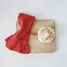 Load image into Gallery viewer, Woven cotton waffle weave tea towels with ruffle, set of 3
