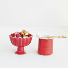 Load image into Gallery viewer, Stoneware footed scalloped bowl, red
