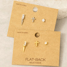 Load image into Gallery viewer, 3 Piece Flat Back Stud Earring Set - Cross
