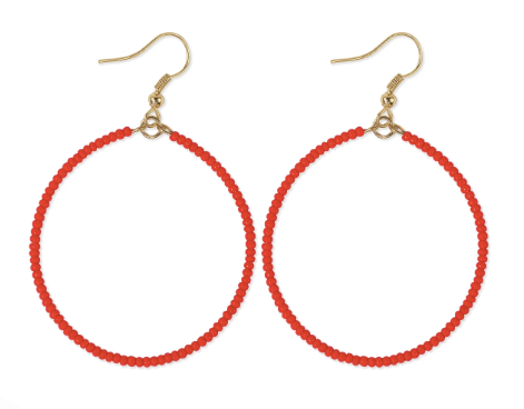 Ruby Beaded Hoop Earrings