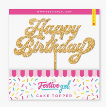 Load image into Gallery viewer, Happy Birthday Gold Glitter Cake Topper
