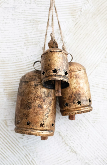Metal Bell on Jute Rope with Star Cut-Outs