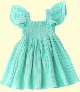 Smocked Flutter Sleeve Dress