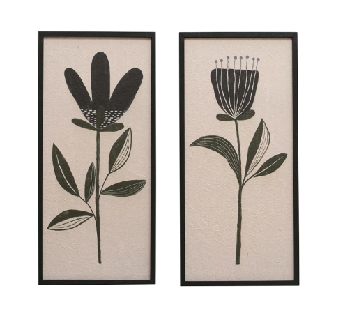 Wood Framed Textured Wall Décor w/ Flower