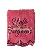 Load image into Gallery viewer, Cotton Terry Wash Cloths w/ Embroidered Saying &amp; Scalloped Edge
