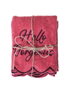 Cotton Terry Wash Cloths w/ Embroidered Saying & Scalloped Edge