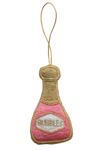 Champagne Bottle Ornament w/ Embroidery & Beads "Bubbles"