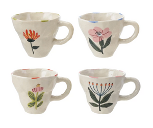 Hand-Painted Stoneware Mug with Flower Image