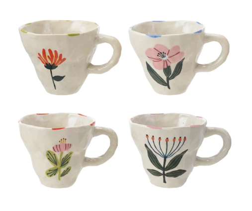 Hand-Painted Stoneware Mug with Flower Image