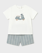 Load image into Gallery viewer, Vespa Scooter Blue Baby Boy Linen Short and T-Shirt Set by Mayoral
