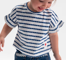 Load image into Gallery viewer, Navy Blue Mini Heart Printed Ruffle Sleeve Baby Girl T-Shirt by Mayoral
