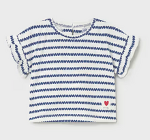 Load image into Gallery viewer, Navy Blue Mini Heart Printed Ruffle Sleeve Baby Girl T-Shirt by Mayoral
