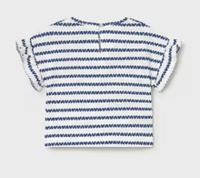 Load image into Gallery viewer, Navy Blue Mini Heart Printed Ruffle Sleeve Baby Girl T-Shirt by Mayoral
