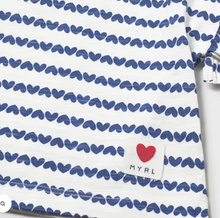 Load image into Gallery viewer, Navy Blue Mini Heart Printed Ruffle Sleeve Baby Girl T-Shirt by Mayoral
