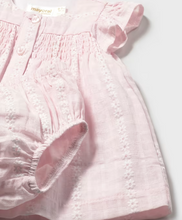 Load image into Gallery viewer, Embroidered Daisy Pink Linen Baby Girl Sundress with Bloomers by Mayoral
