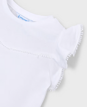 Load image into Gallery viewer, White or Tangerine Soft Cotton Ruffle Lace Sleeve Girls T-Shirt by Mayoral
