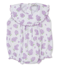 Load image into Gallery viewer, Lilac Purple Cotton Floral Printed Baby Girl Bubble Romper by Kissy Kissy

