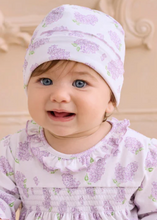 Load image into Gallery viewer, Lilac Purple Floral Printed Cotton Baby Girl Hat by Kissy Kissy
