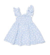 Load image into Gallery viewer, Blue Daisy Organic Cotton Muslin Smocked Girl Sundress and Bloomers by Angel Dear
