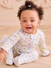 Load image into Gallery viewer, Lemon and Blue Floral Baby Girl Cotton Ruffle Zip Footie Onesie by Kissy Kissy
