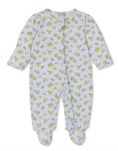 Load image into Gallery viewer, Lemon and Blue Floral Baby Girl Cotton Ruffle Zip Footie Onesie by Kissy Kissy
