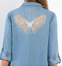 Load image into Gallery viewer, Butterfly White Embroidered Denim Light Weight Women's Shirt
