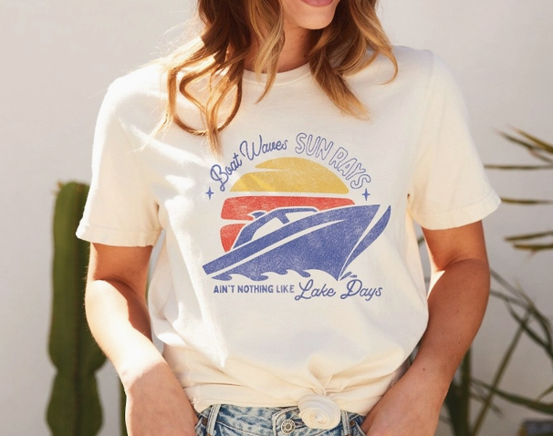 Boat Waves Sun Rays Graphic T-Shirt