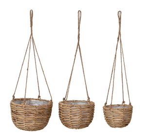 Hanging Water Hyacinth Planters w/ Plastic Liners & Jute Rope Hangers