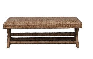 Woven Water Hyacinth and Mahogany Wood Bench