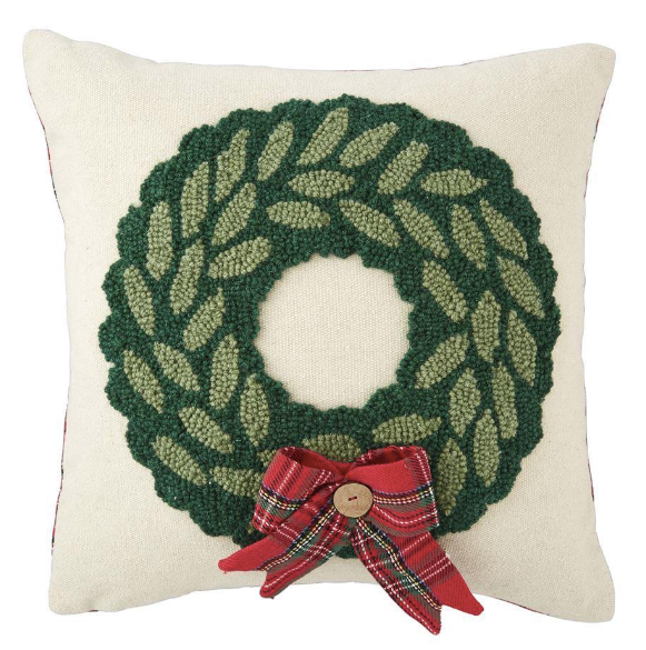 Wreath Tartan Hooked Pillow