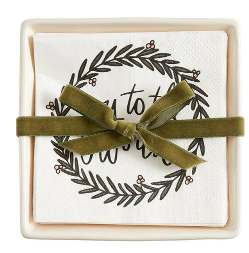 Ceramic Napkin Tray + Napkins - Joy To The World