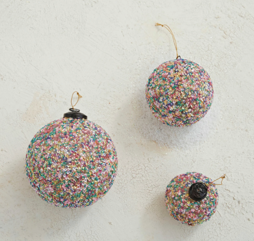 Multi-Color Recycled Glass Ball Ornament with Sequins