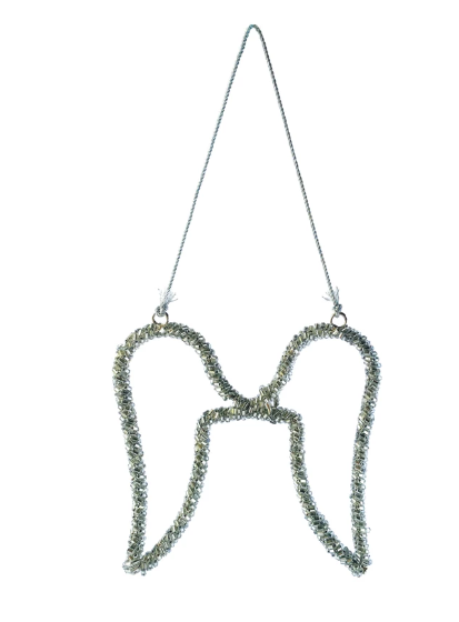 Metal Wire & Glass Beaded Angel Wings Ornament